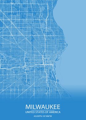 Milwaukee US Blue City Map