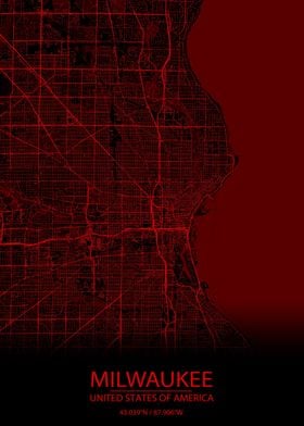 Milwaukee US Red Black Map