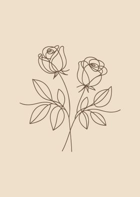 Pair of Roses Line Art