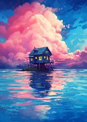 Lofi Lake House Pixel Art