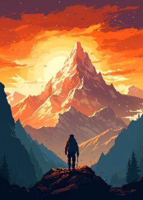 Hiker Sunset Pixel Art