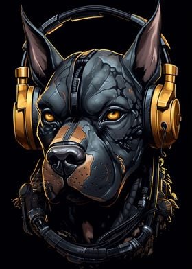 Dog with Golden Headphones