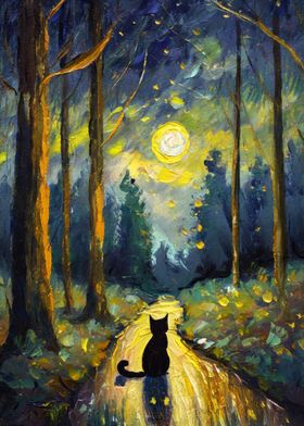 Lonely Cat in a Forest