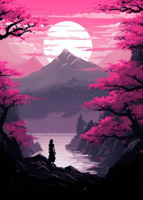 Japanese Sakura Pixel Art