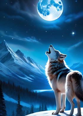 Wolf howling at the moon