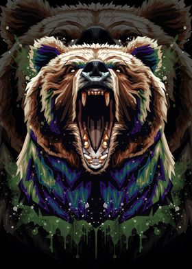 Angry Grizzly Bear PopArt