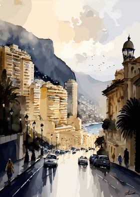 Monaco Watercolor Painting