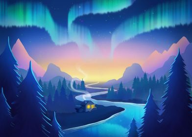 Aurora lights landscape