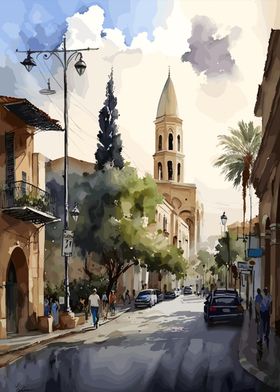 Nicosia Watercolor City