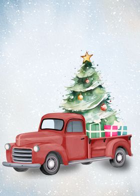 Watercolor Christmas Truck