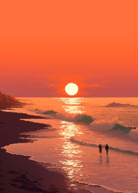 Beach Sunset Pixel Art