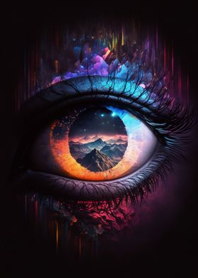 Neon Eye and Mountains