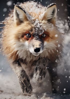 Winter Hunt RedFox in Snow