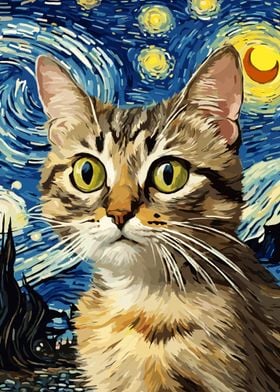 Cute Cat Meme Starry Night
