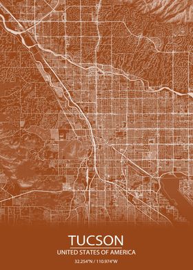 Tucson Arizona Brown Map