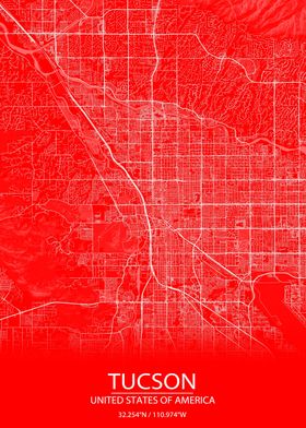 Tucson USA Red White Map