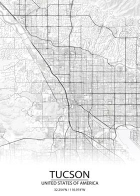 Tucson Arizona White Map