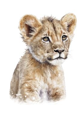 Baby Lion Cub Watercolor 