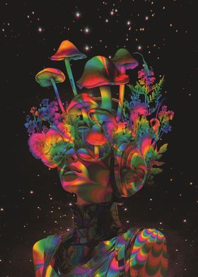 Psychedelic mushroom head 