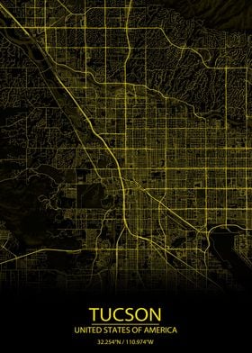 Tucson Arizona Yellow Map