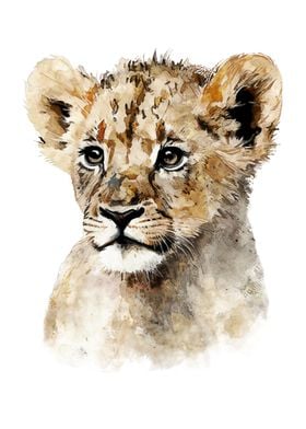 Baby Lion Watercolor Art