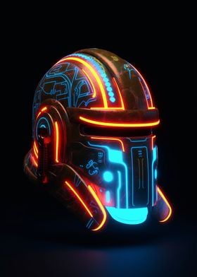 Orange Blue Neon Helmet