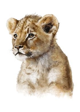 Baby Lion Watercolor Art