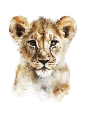 Baby Lion Cub Watercolor 