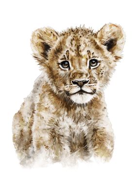 Baby Lion Cub Watercolor 