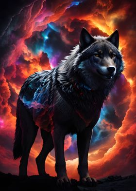 Wolf in galaxy fantasy