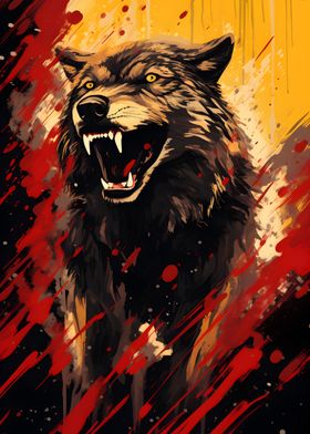 Wolf Roaring Painting