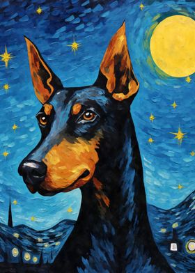 Dobermann Dog Starry Night