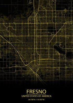 Fresno CA Yellow City Map