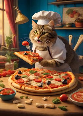 Funny Cat Eating Pizza