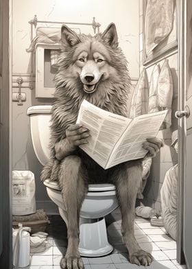 Wolf on Toilet