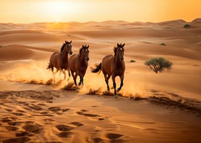 Horses Running in Desert