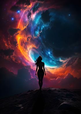 Silhouette woman galaxy