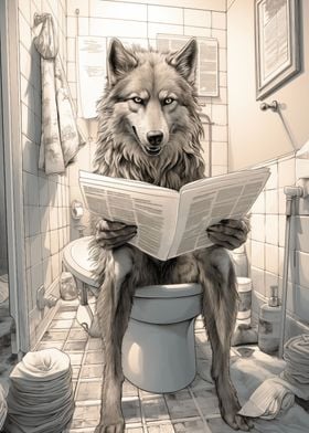 Wolf on Toilet