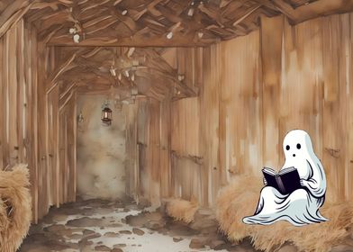 Ghost Reading Book In Barn