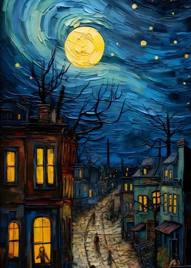 Starry Night City Painting