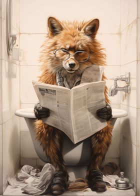 Cute Fox on Toilet