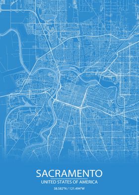 Sacramento USA CA Blue Map