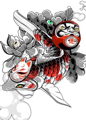 Koi and Daruma Tattoo Art