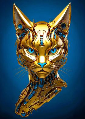 GOLDEN ROBOTIC CAT FACE