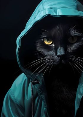 Black cat in hoodie