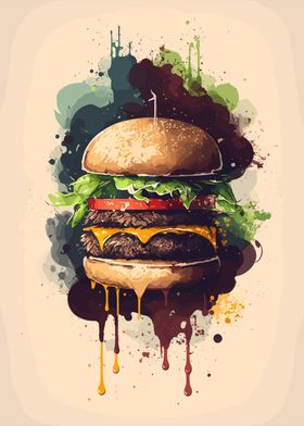 Watercolor Hamburger