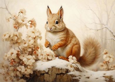 Squirrel in a Snowy Forest