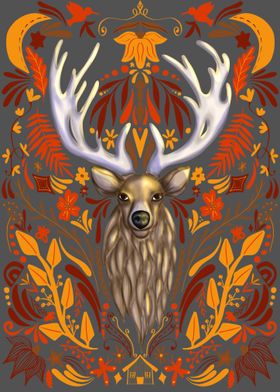 Deer surrounded by folkart