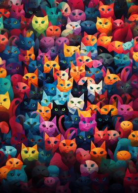 Colorful cute cats pattern
