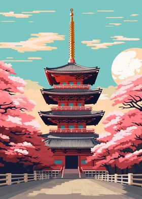 Japanese Temple Sakura Art